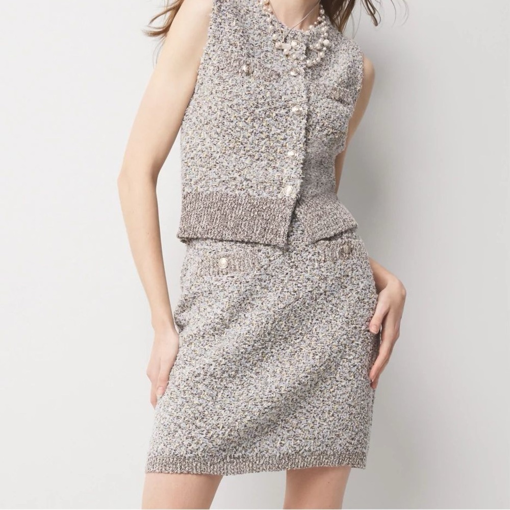 White House Black Market Metallic Chambray Meta Tweed Skirt (103)
